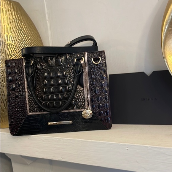 Brahmin Black and Brown Embossed Tote and Wallet - Picture 4 of 7